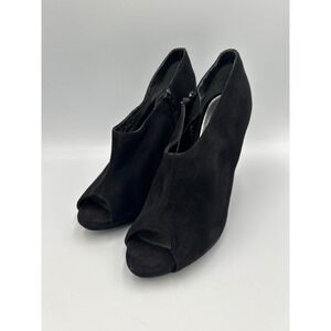 Mia Black Faux Suede Peep Toe Booties Side Zip Stiletto Heels Womens 39.5